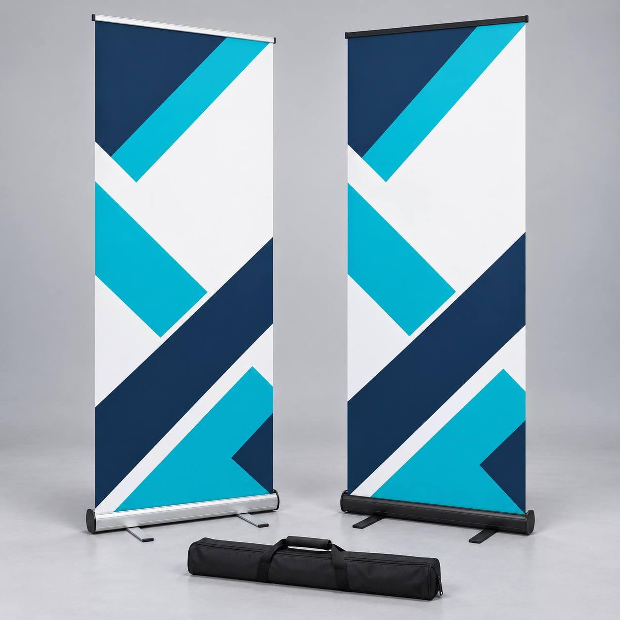 Silver and black bases — complete kits with carry bag