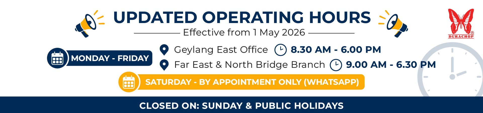 NEW OPERATING HOURS