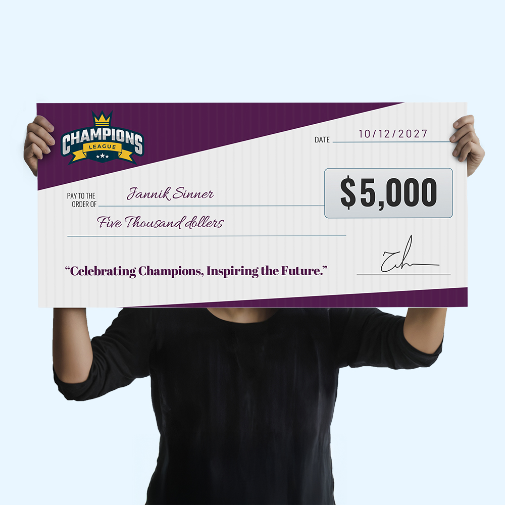 Promotional Cheque Examples Presentation Cheques | Printed on 5mm Corflute