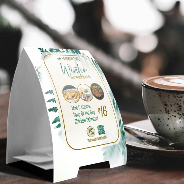 Table tent cards printed on premium cardstock for hospitality and events