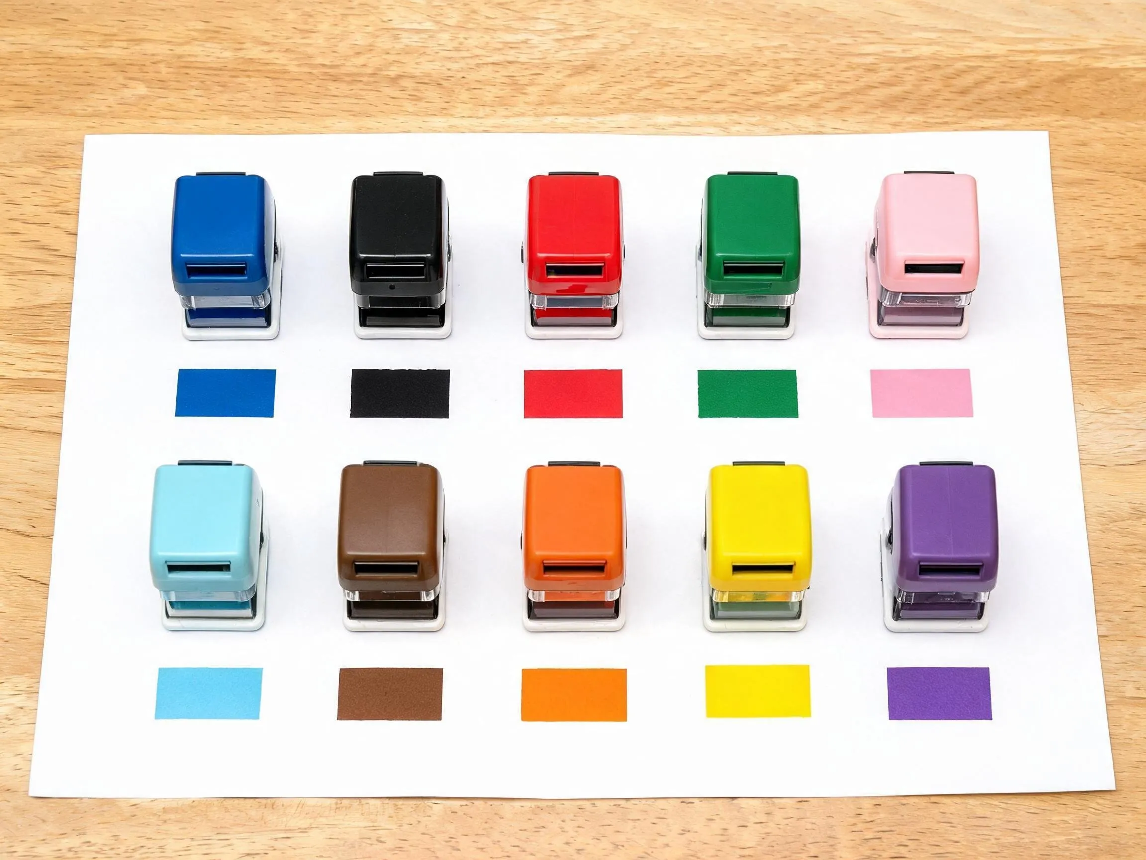 Ten ink colours available for name stamps in Singapore