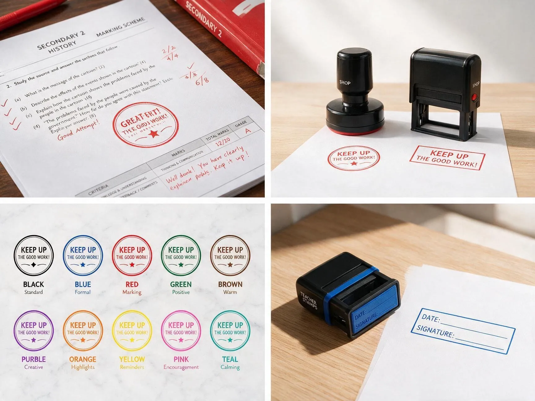Round and rectangle self-inking teacher stamp formats