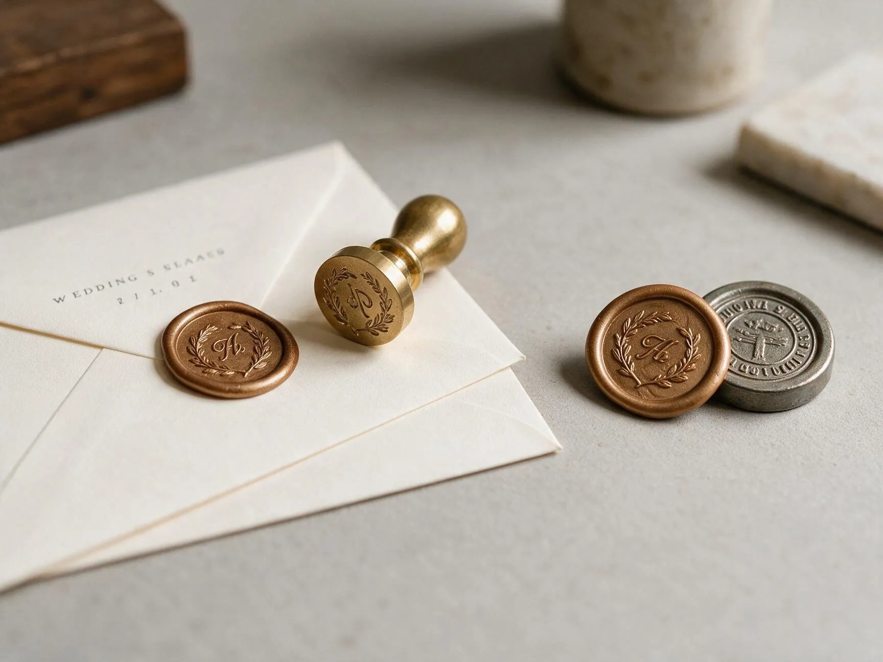 Brass wax seal stamp die and finished wax impression