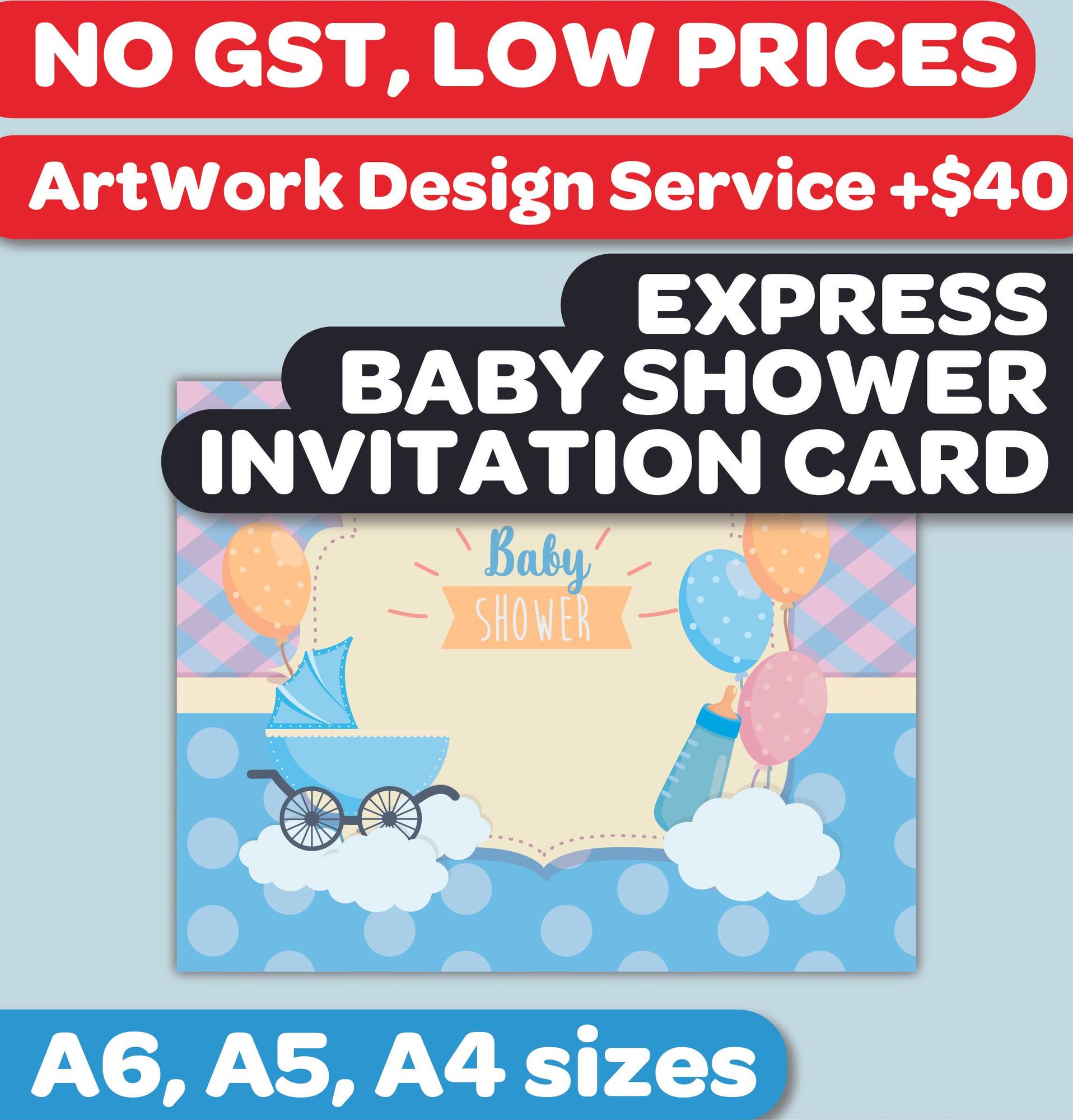 Upload Design Baby Shower Invitation Card Printing Kiasu Rubber