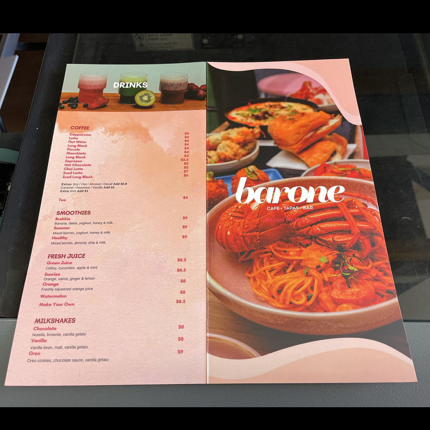 Menu with matt lamination