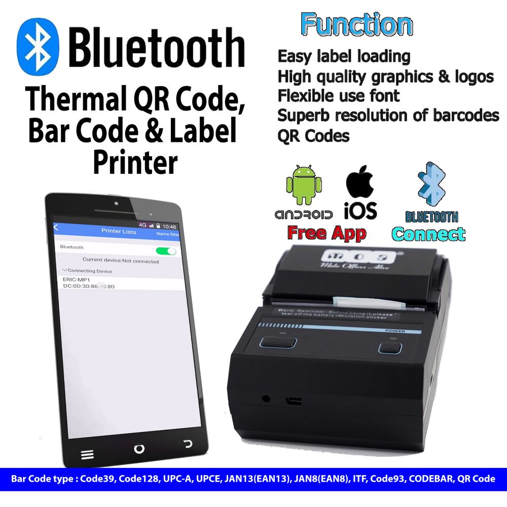 Portable Thermal QR Code, Bar Code & Label Printer