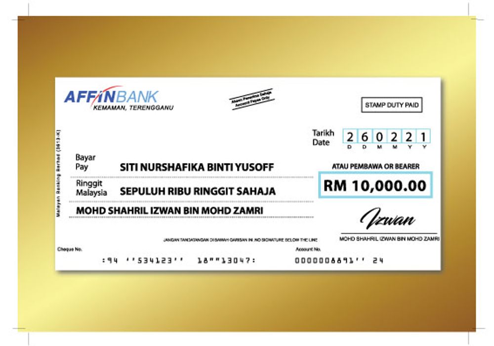 Replika Cek Hantaran Berbingkai 8