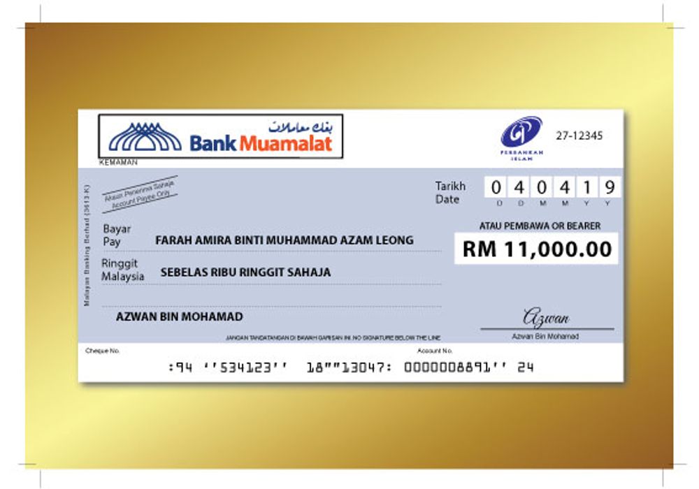 Replika Cek Hantaran Berbingkai 11