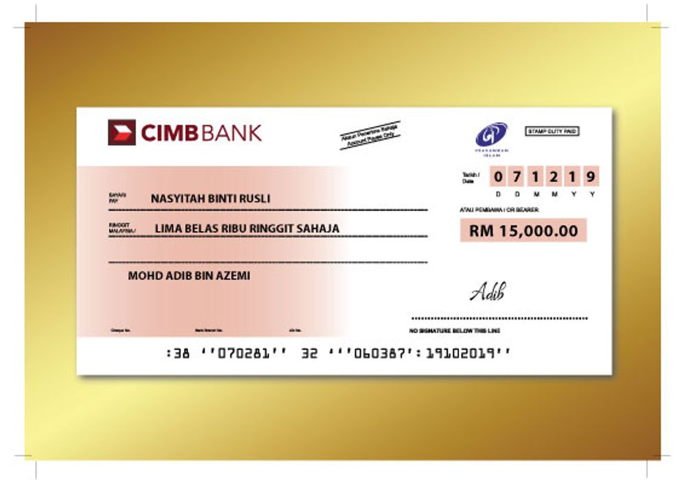 Replika Cek Hantaran Berbingkai 12