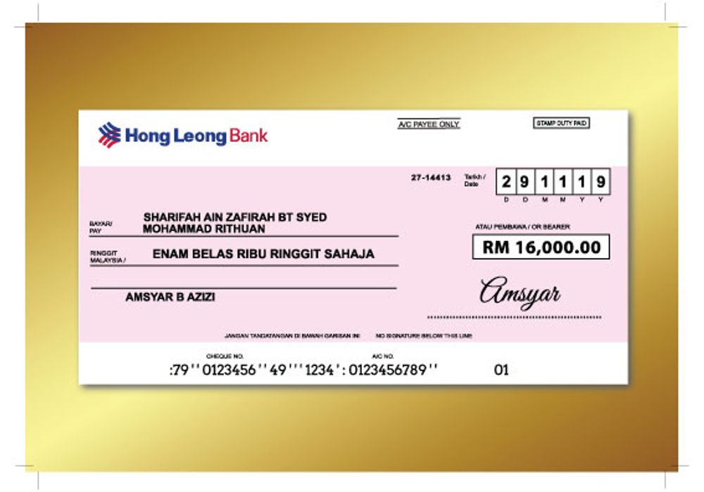 Replika Cek Hantaran Berbingkai 13