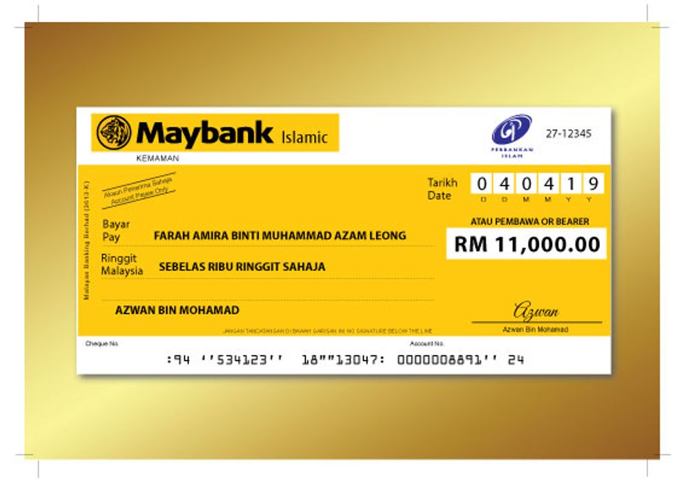 Replika Cek Hantaran Berbingkai 14