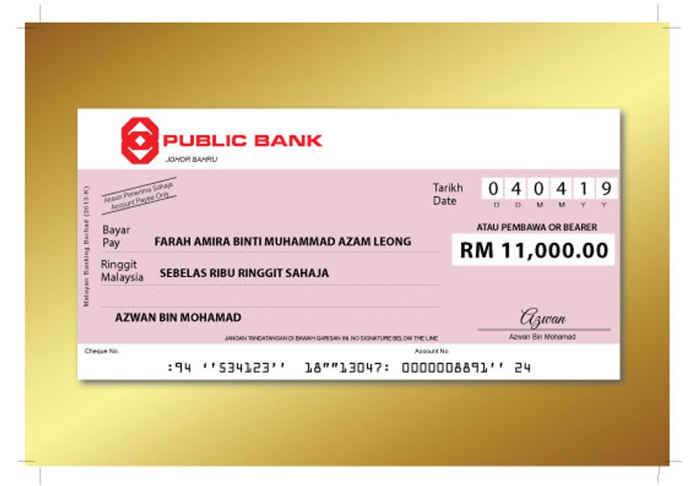 Replika Cek Hantaran Berbingkai 15