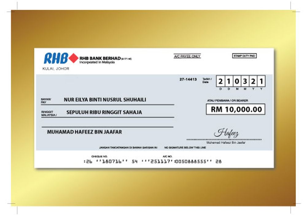 Replika Cek Hantaran Berbingkai 16