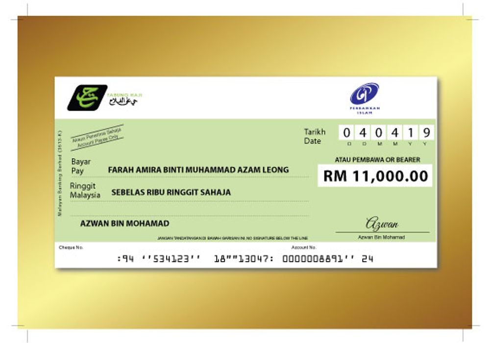 Replika Cek Hantaran Berbingkai 17