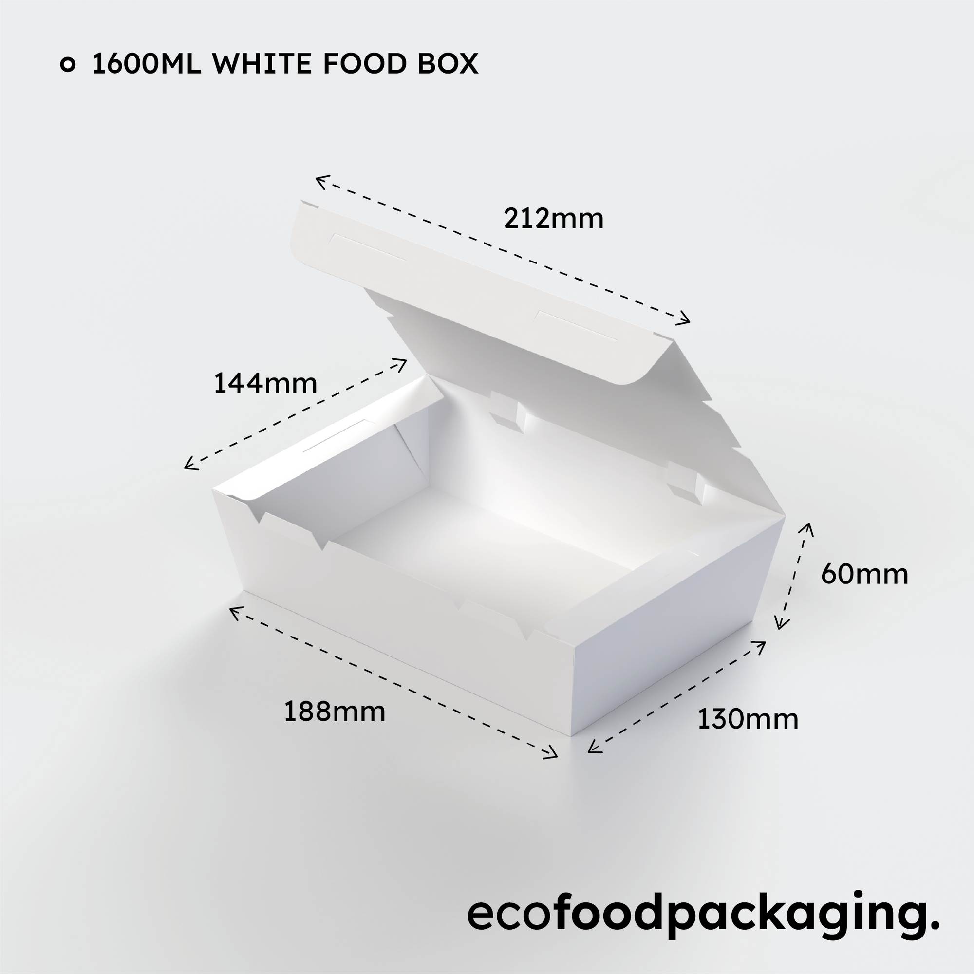 1600ml White Food Box