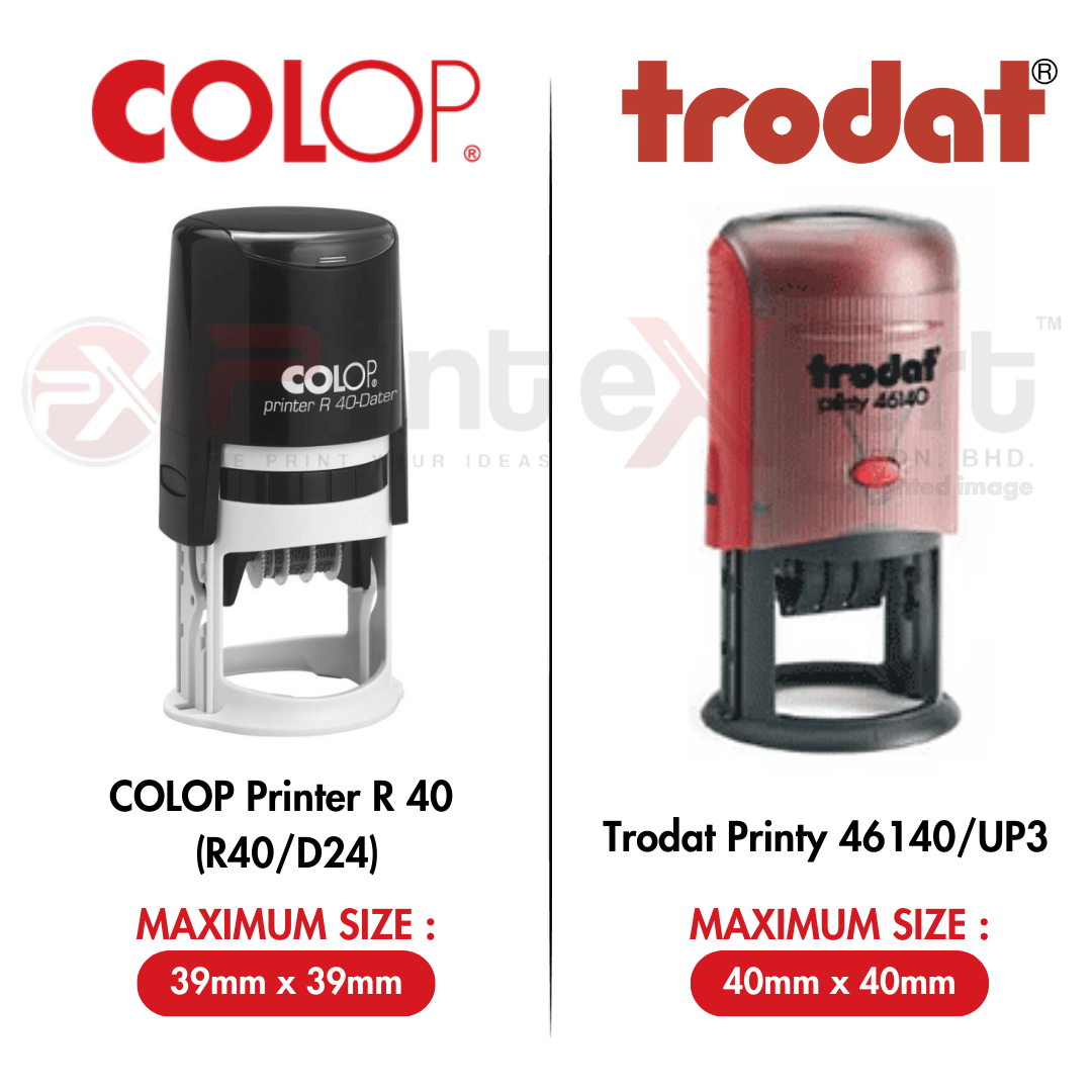 COLOP R40/D24H (39mmx39mm) * TRODAT 46140/UP3 (40mmx40mm)