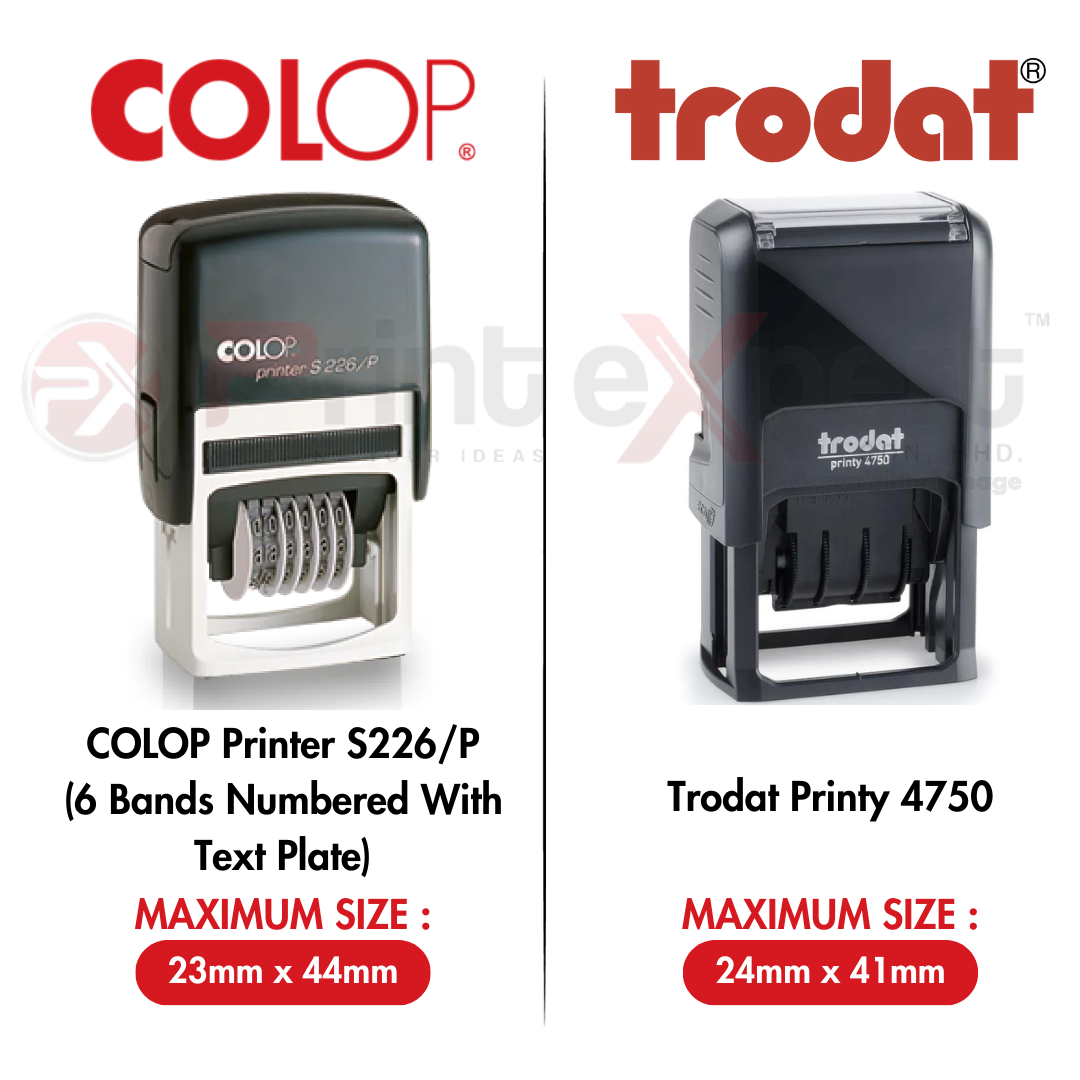 COLOP S226/P (23mmx44mm, 6 Bands Numbered with text plate) * TRODAT 4750 (24mmx41mm)
