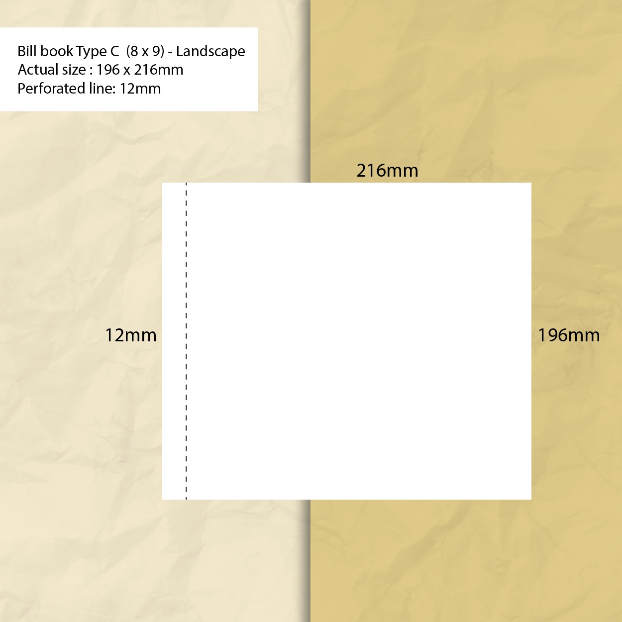Type C: (8"x9") 196mm x 216mm Landscape
