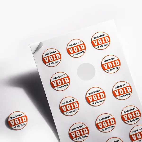 Tamper-proof warranty void labels for electronics, gadgets & appliances. Ideal for product protection and service validation.