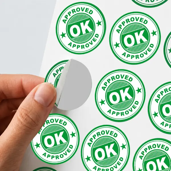 Round approved stickers for product verification, inspection & warranty branding. Premium print with durable adhesive finish.