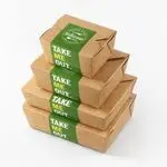 Professional takeaway container labels for restaurants, cafés & food delivery packaging with strong adhesive quality.
