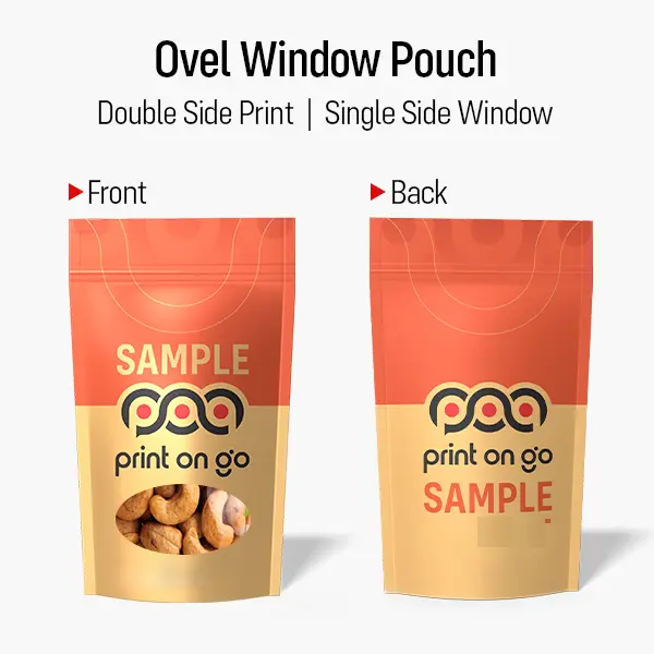 Custom Stand Up Pouch Size Guide with Oval Window Labels