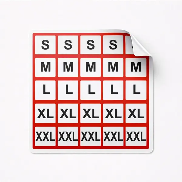 Clothing Size Stickers S M L XL XXL for Garments