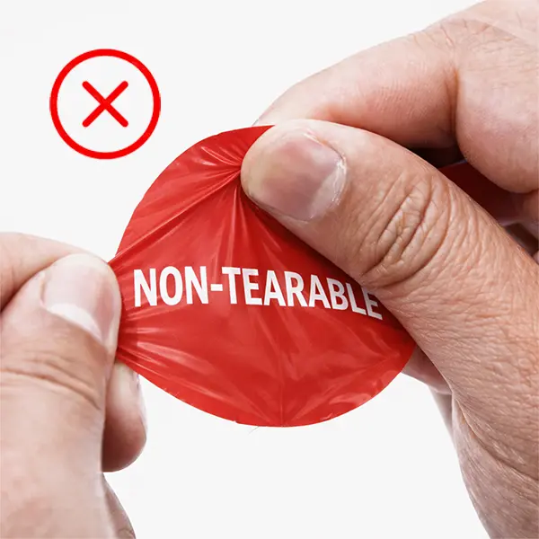 Durable waterproof white PVC stickers with strong adhesive and non-tearable material for product packaging & branding use.