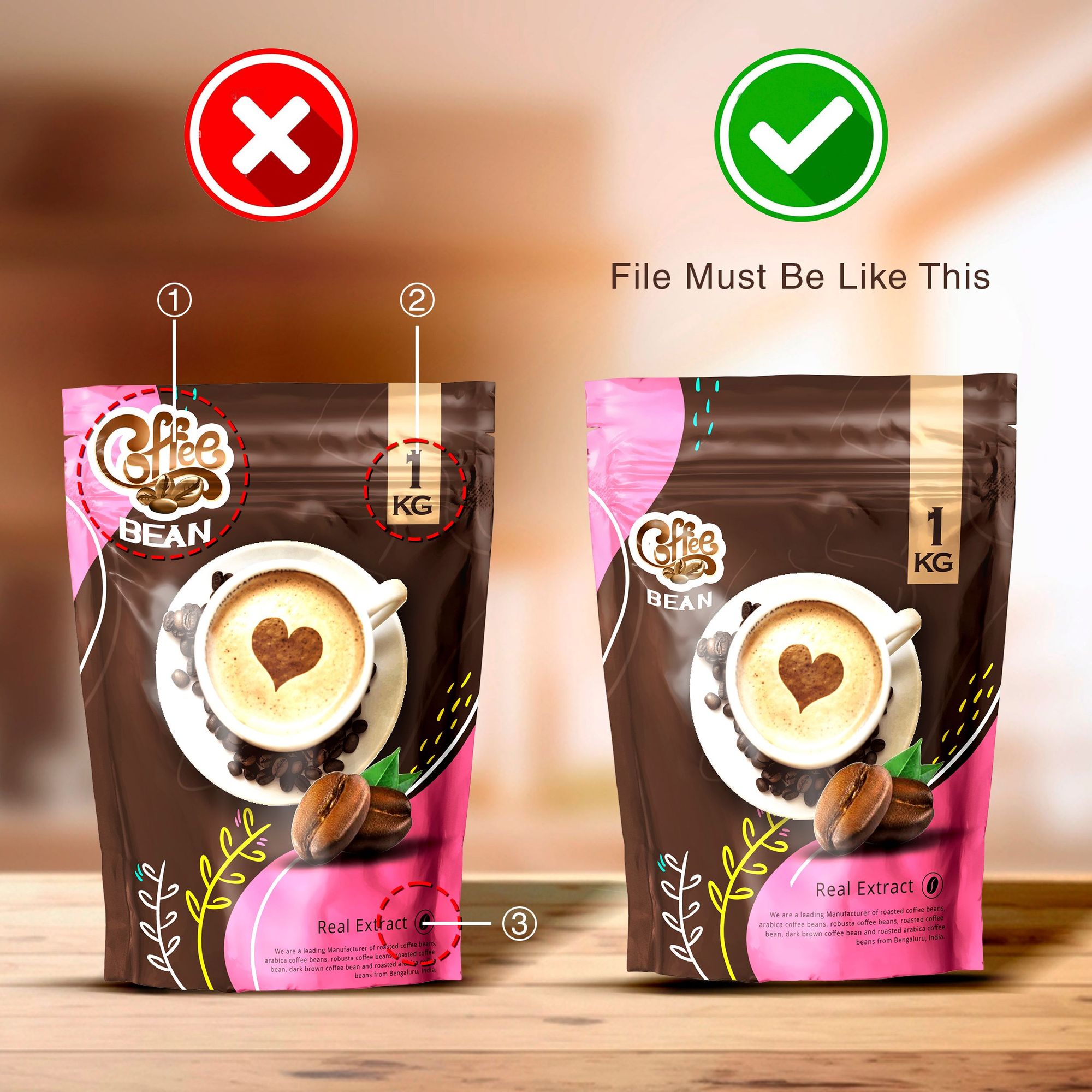 Digitally printed pouches with oval window and kraft or transparent options.