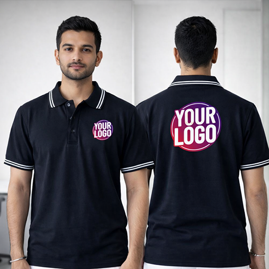 Black Striped Customized Half Sleeve Men's Cotton Polo T Shirts