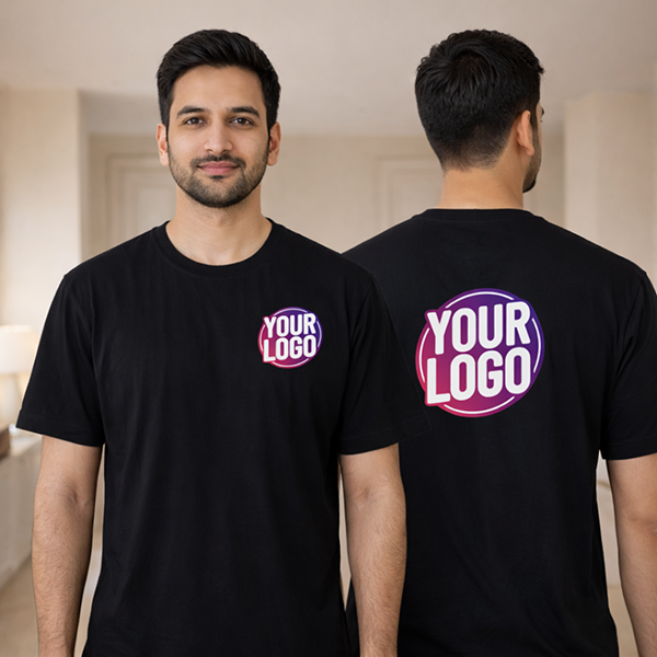 Black Customized Half Sleeve Men's Cotton Round Neck T Shirts