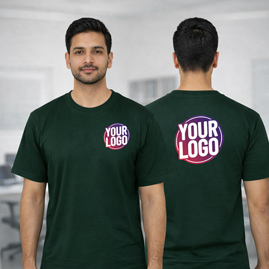 Bottle Green Customized Half Sleeve Men's Cotton Round Neck T Shirts