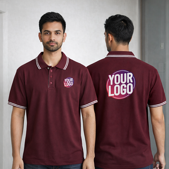 Brown Striped Customized Half Sleeve Men's Cotton Polo T Shirts