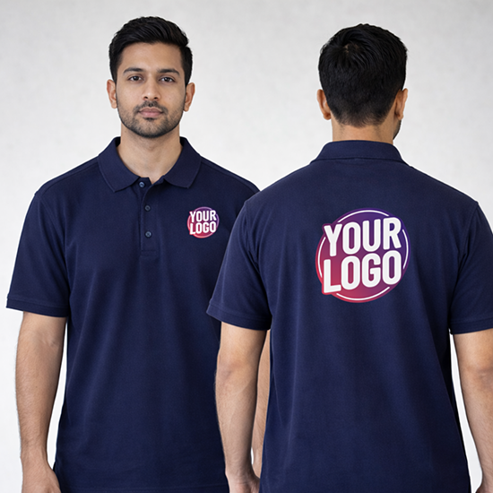 Navy Blue Customized Half Sleeve Men's Cotton Polo Shirt