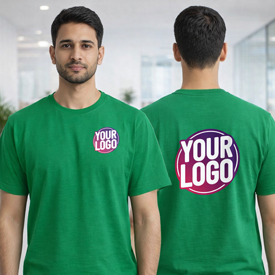 Green Customized Half Sleeve Men's Cotton Round Neck T Shirts