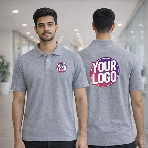 Grey Customized Half Sleeve Men's Cotton Polo Shirt