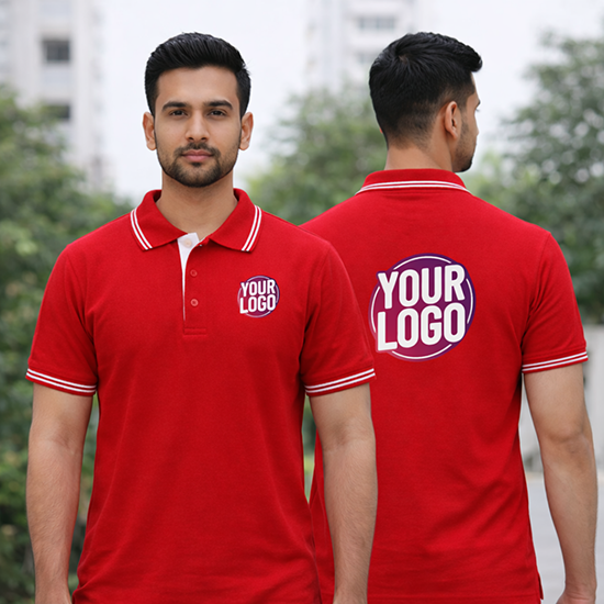 Red Striped Customized Half Sleeve Men's Cotton Polo T Shirts