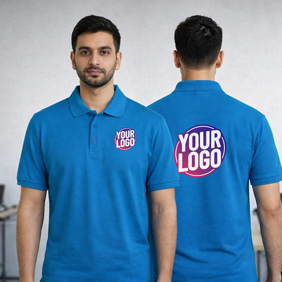 Blue Customized Half Sleeve Men's Cotton Polo Shirt