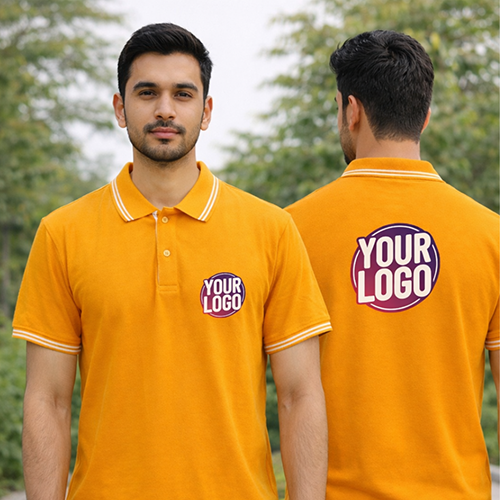 Yellow Striped Customized Half Sleeve Men's Cotton Polo T Shirts