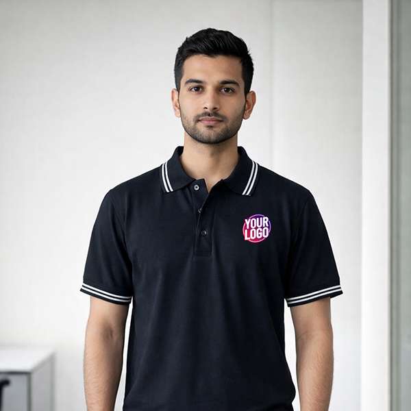 Black Striped Customized Half Sleeve Men's Cotton Polo T Shirts 1