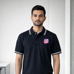 Black Striped Customized Half Sleeve Men's Cotton Polo T Shirts 1