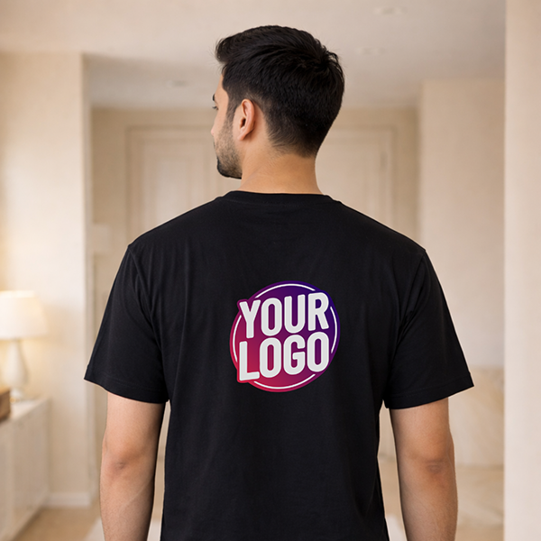 Black Customized Half Sleeve Men's Cotton Round Neck T Shirts 2