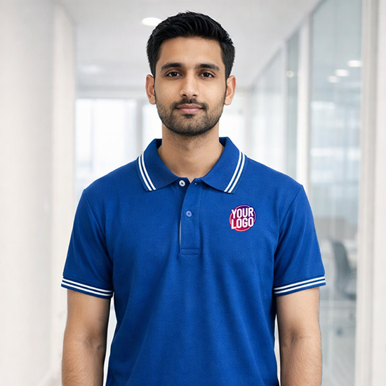 Blue Striped Customized Half Sleeve Men's Cotton Polo T Shirts 1