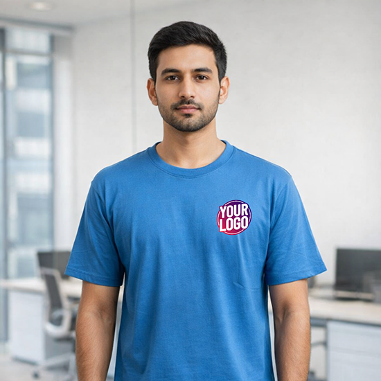 Blue Customized Half Sleeve Men's Cotton Round Neck T Shirts 1