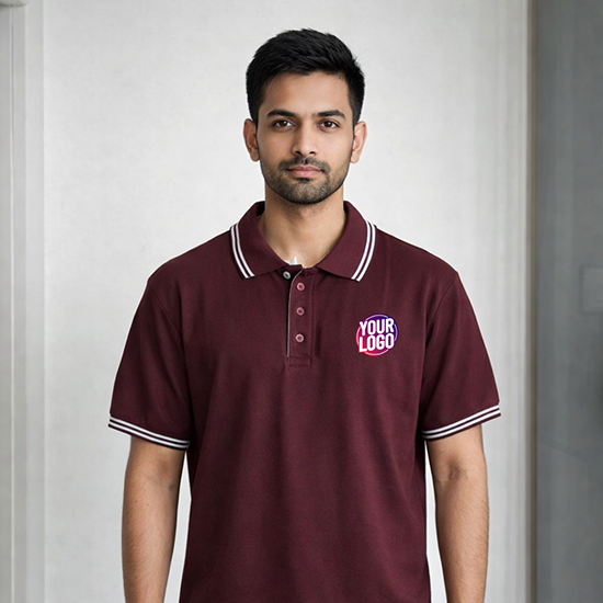 Brown Striped Customized Half Sleeve Men's Cotton Polo T Shirts 1