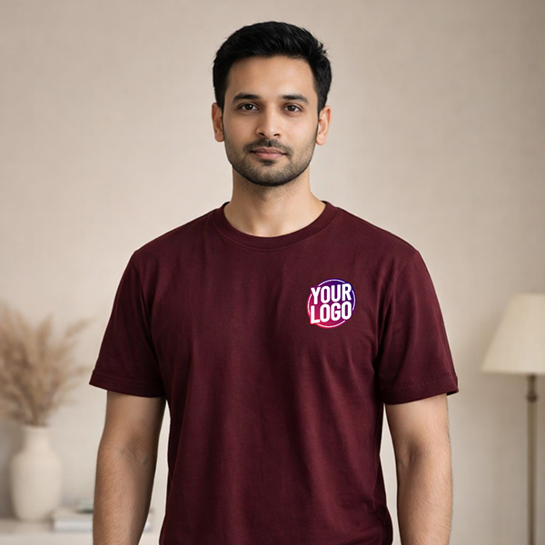 Brown Customized Half Sleeve Men's Cotton Round Neck T Shirts 1