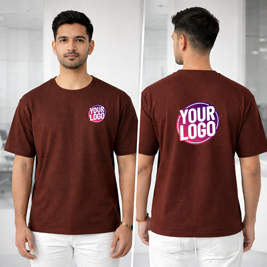 Coffee Brown Customized Half Sleeve Men's Cotton Round Neck T Shirts 3