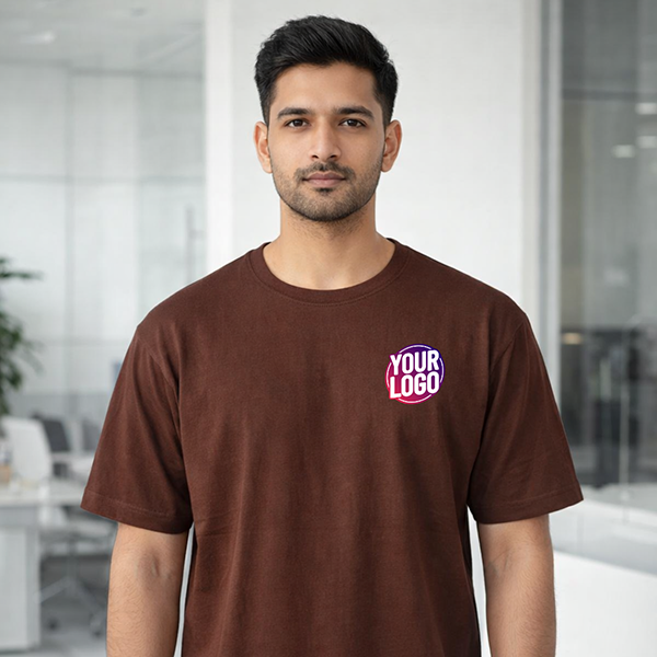 Coffee Brown Customized Half Sleeve Men's Cotton Round Neck T Shirts 1