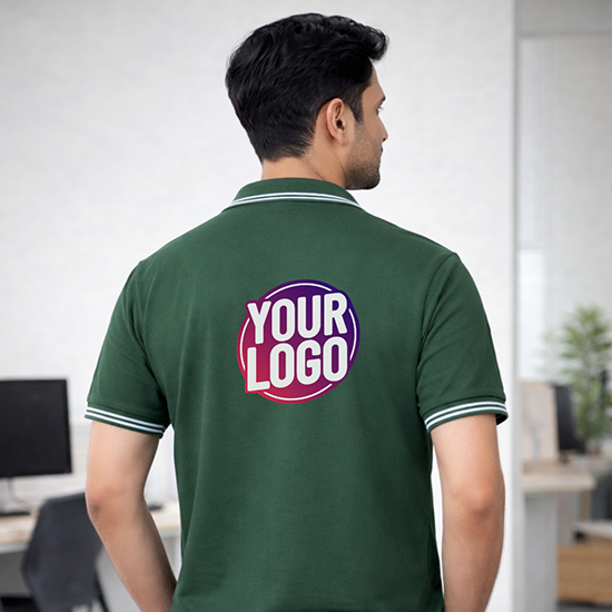 Dark Green Striped Customized Half Sleeve Men's Cotton Polo T Shirts 2