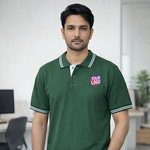 Dark Green Striped Customized Half Sleeve Men's Cotton Polo T Shirts 1